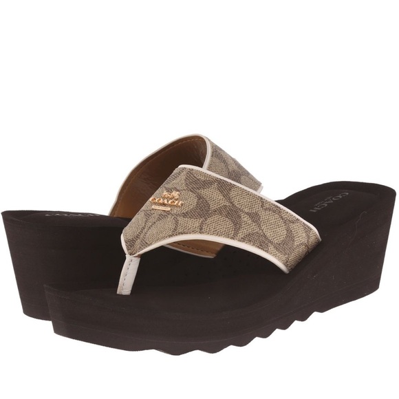 Coach Janice Signature Platform Wedged Sandals Brown - Picture 1 of 8